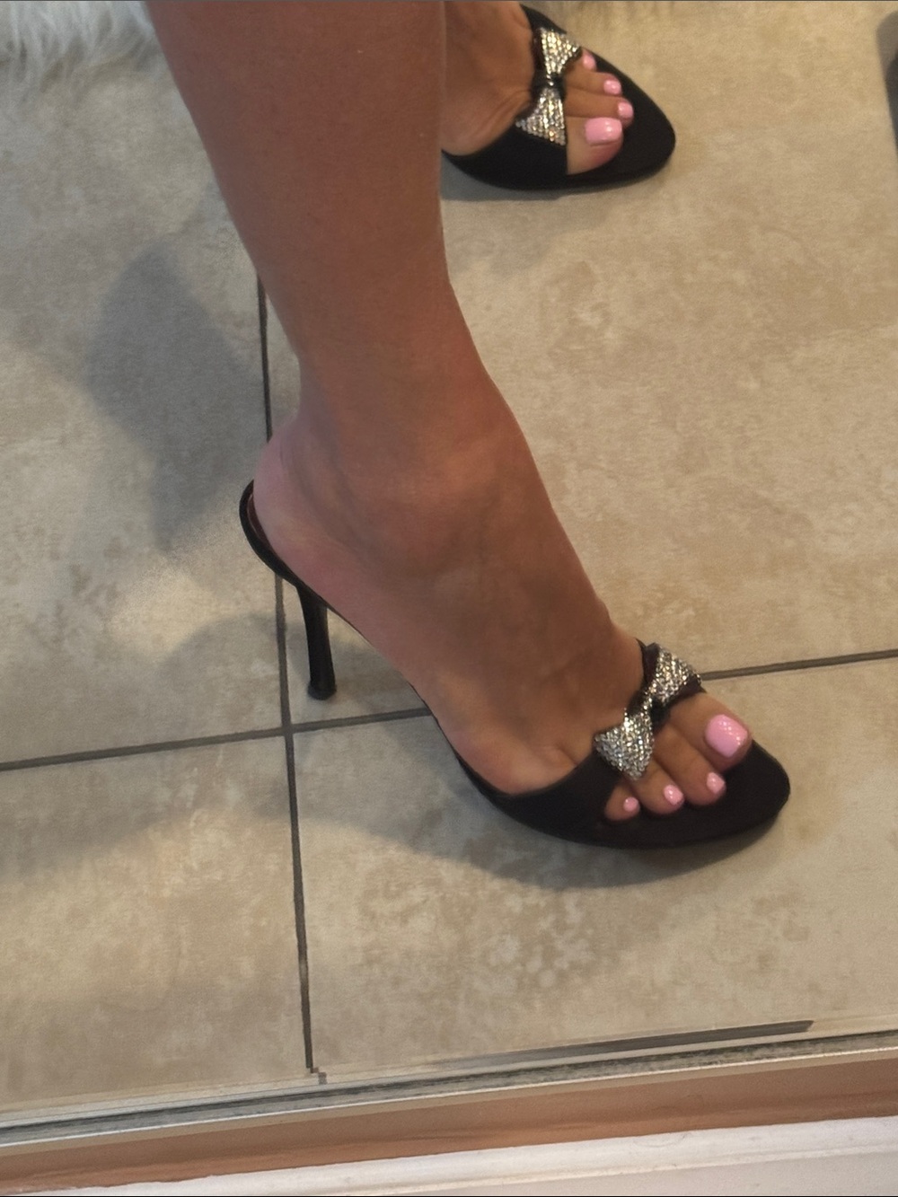 Elegant Black Bow-Accent Women's Heeled Mules by Rodo